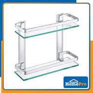 HomePro MOYA Glass Shelf 2 Tier A4126B W35xD12xH29.6 Cm Silver