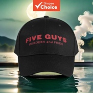 1 Adjustable Peaked Cap - A stylish black sports cap featuring FIVE GUYS AND FRIES printed on it, ma