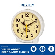 นาฬิกาปลุก RHYTHM alarm clock นาฬิกาตั้งโต๊ะสีขาวหน้าปัดผึ้ง ตั้งปลุกได้ ฐานกว้าง 9.3 ซม.
