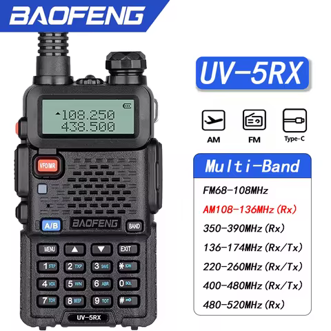Baofeng UV-5RX 5W Multi-Band Wireless Frequency Copy AM/FM Long Range Ham Walkie Talkie Portable Han