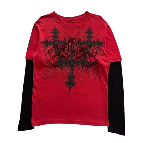 MMA Elite Cross Wing Double Layer Grunge Cyber Y2K Style Long Sleeve