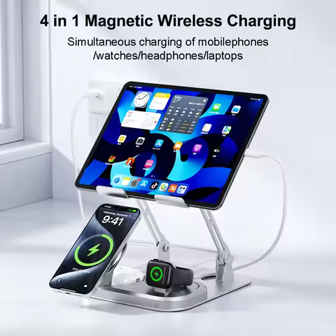 Foldable Magnetic Wireless Charger Stand Type-C 30W Fast Charging Station Phone Watch Laptop Pad Cha