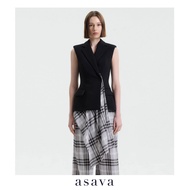 [asava aw25] Xanthe Plaid Hem Sleeveless Vest เสื้อกั๊กผู้หญิง แขนกุด แต่งกระดุมสองแถวด้านหน้า คอปก 