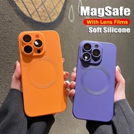 【 With Lens Films 】 CrashStar MagSafe Soft Thin Silicone Phone Case For iPhone 15 14 Pro Max Plus 13 12 11 Pro Max Wireless Charging Phone Casing Full Cover Shockproof Phone Cover Hot Sale