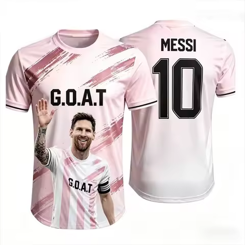 2026 Messi No.10 G.O.A.T Print Football T-shirt, 3D Graphic Sports Jersey, Unisex Adult Kids Casual 
