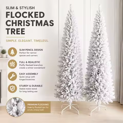 Flocked Artificial Christmas Tree Snow Flocked Christmas Trees Slim Pencil Christmas Tree Artificial