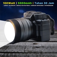 Senter Kepala MAXPOWER 100W Lensa Zoom Laser Bisa Powerbank Cas HP + Sensor Tangan Infrared Tahan 30