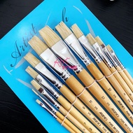 [Art Store] Set of 12 Pig Hair Flat Head Brushes for Wall Painting, Oil Painting, Acrylic Painting M