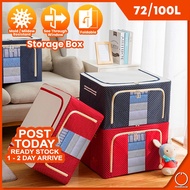 𝗙𝗢𝗟𝗗𝗔𝗕𝗟𝗘 Oxford Box Steel Frame Clothes Dual Zip Opening 72L 100L Large Storage Box Organization Ext