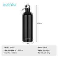 ecentio Botol Minum 1000ml aluminium Sports Water Bottle Bpa Free Tumbler Botol Minum Olahraga Hitam