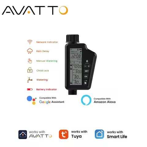 AVATTO Tuya WIFI Smart Irrigation Water Valve Timer,Multifunctional,Smart Garden Watering Timer Comp