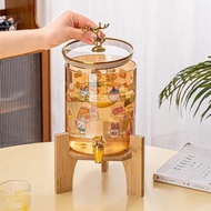 Glass Water Bottle with Faucet, Lid, Luxurious Wooden Shelf, Summer Cooling Water Bottle 2.5 liters 