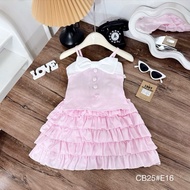 E16 Set áo 2 dây chun lưng chân váy tầng cho bé gái