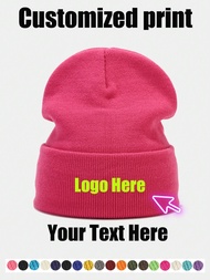 [Customized] 1pc Unisex Personalized Cap With Text, Name Or Logo, Rolled-Edge Knitted Beanie, Suitab