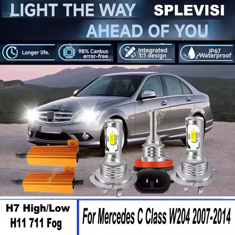 H7 H7 H11 LED Headlight Fog Light emit light in a 360° pattern For Mercedes-Benz C Class W204 2007 2