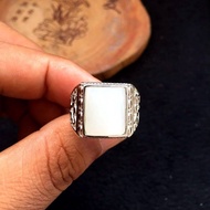 cincin lelaki silver cincin lelaki cincin lelaki silver 925 original Hetian jade domba putih jade cincin lelaki 925 perak bertatahkan cincin lelaki mulut hidup hadiah lelaki mewah