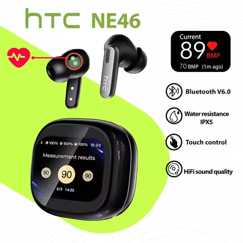 HTC NE46 Heart Rate Monitoring Wireless Headphones AI Translator Bluetooth Earbuds 10hrs Long Batter