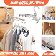 GANTUNGAN 5-in-1 Multifunctional Folding Clothes Hanger/ Hanger 5-Tier Clothes Hanger Magic 5-Hole C