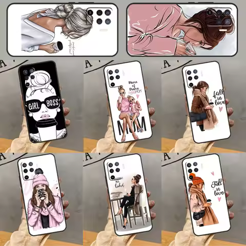 Princess Female Boss Coffee Phone Case For Oppo A94 A74 A54 A15 A18 A38 A58 A78 A98 A40 A60 A80 A16 
