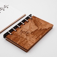 台灣檜木藝術板畫活頁筆記本-夜間的露天咖啡館|A7六孔活頁記事本