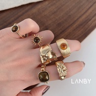 Lanby Oko Stone Open Ring Set of 6 Retro Design Hand Accessories C031