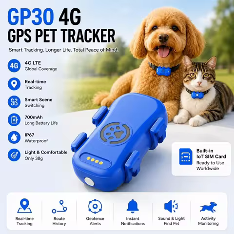 GPS Dog Cat 4G Tracker Built-in SIM with Real-Time Tracking Device, WiFi Home Positioning, IP67 Wate