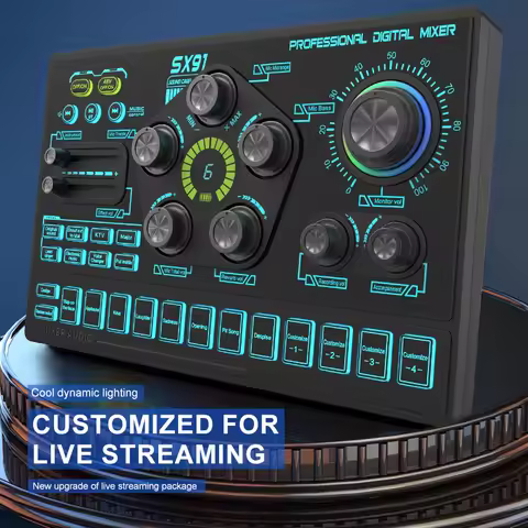 SX91 48V Audio Mixer with Voice changer,Podcast Mixer,Sound Card for Phone Gaming Karaoke Studio Liv