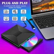 LJIAL RGB External CD DVD Drive with 4 USB Ports and 2 TF/SD Card Slots,USB 3.0 Type-C Portable CD/D