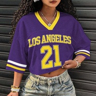 2025 Spring/Summer Casual Minimalist, Street Y2K, Los Angeles, Number 21 Graphic Print, Women Loose 