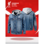 [Official Genuine] Liverpool Club | Hooded Denim Jacket Long Sleeve Stitching Casual Autumn Jacket