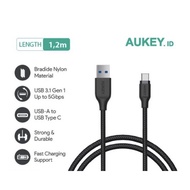 Data Cable Aukey Cable 1.2M USB 3.1 gen 1 to USB C Braided Black