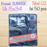 Kresek Sunrise 15x34 Tebal 02 isi 50 pcs / Kresek Uk 15 Putih Hitam Tebal / Kresek Sunrise 15x34x02 