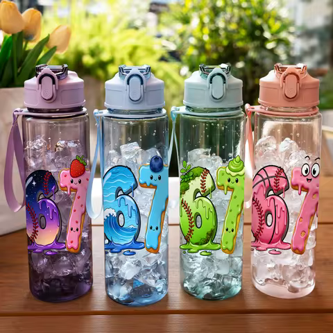 1 Piece 750ml (26 fl oz) 67 Printed Straw Cup, Summer Water Bottle, BPA Free, Portable Sports Outdoo