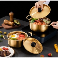 KOREAN RAMEN GOLD POT + LID 16 CM STAINLESS STEEL RAMYUN CLAY POT NON-STICK