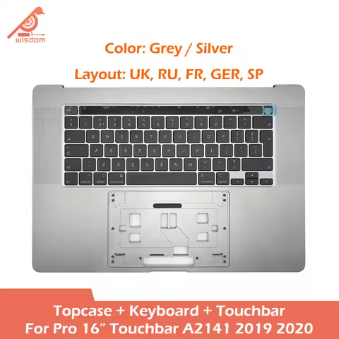 Grey Silver Laptop A2141 Topcase Keyboard Touchbar For Macbook Pro Retina 16" Touchbar A2141 Keyboar