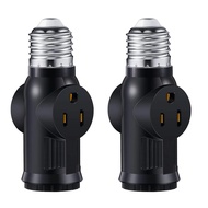 2 unit Penyesuai Soket Lampu 3 Pin ke Palam, Penukar Soket Lampu Hitam Berpolarisasi, Penyesuai Soke