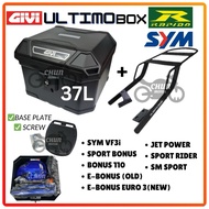SYM GIVI ULTIMO BOX 37L + MONORACK 1SET MOTORCYCLE SYM VF3i BONUS EBONUS EURO3 JET POWER/SPORT RIDER