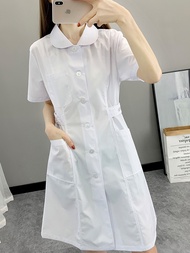 Women's Nursing Coat - White Short Sleeve Work Coat for Pharmacists