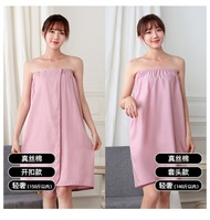 Pure Cotton Bath Robe Womens Water Absorption Bath Skirt Sweating Sauna Suit Head over Footsiesrobe 