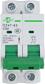 AC Miniature Circuit Breaker, 2 pole 50 Amp, 12-240VAC, 6kA Din Rail Mount Breaker with Thermal Magn