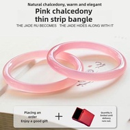 Women Original Pink Agate Bangle Thin Round Jade Bangle Bracelet Bangle Peace Bangle Chalcedony Beau