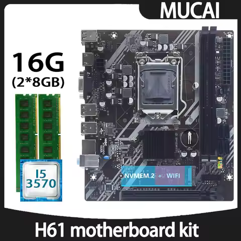 MUCAI H61 Motherboard DDR3 16GB(2*8GB) 1600MHZ RAM Memory With Intel Core i5 3570 CPU Processor And