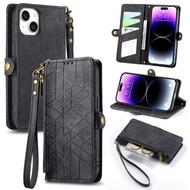 Wallet Case for Realme GT Neo 6 5 SE Narzo 50 Flip Cover Fashion Square Stripes Kickstand Zipper Leather Women Phone Casing with Lanyard
