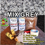 MIX GREY full set flake coating DIY ( 1L Wp Flake Primer , 0.7kg Wp Flake , 1L Wp Flake Clear Coat , FREE Roller 4 2 , tape &amp; glove ) epoxy colour lantai flake