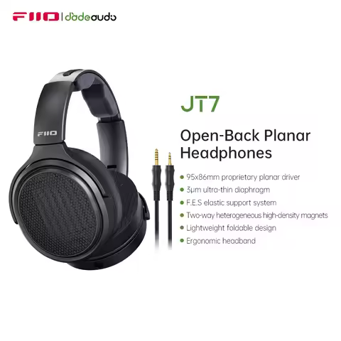 FiiO JT7 Over-Ear Planar Magnetic Audiophile Headphones with 95x86mm Planar Driver design,Adjustable