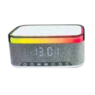 O9[RQR Store] ExclusiveBluetooth Speaker with Wireless Charging LED Ambient Light and Alarm Clock- F