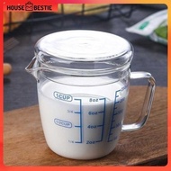 Glass Measuring Cup with Lid 500 ML Milk Jug Lid Glass Cup Milk Measuring Cup - 500 ML, Flat Lid