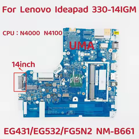 For Lenovo Ideapad 330-14IGM Laptop Motherboard CPU:N4000 N4100 UMA DDR4 FRU: 5B20R33571 5B20R33573 