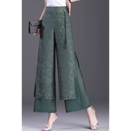 Chinese style slit pants for women for summer thin high waist loose straight pants for slimming drap