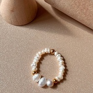 淡水巴洛克米粒珍珠串珠戒指 | 法式簡約 母親節 情人節 生日禮物